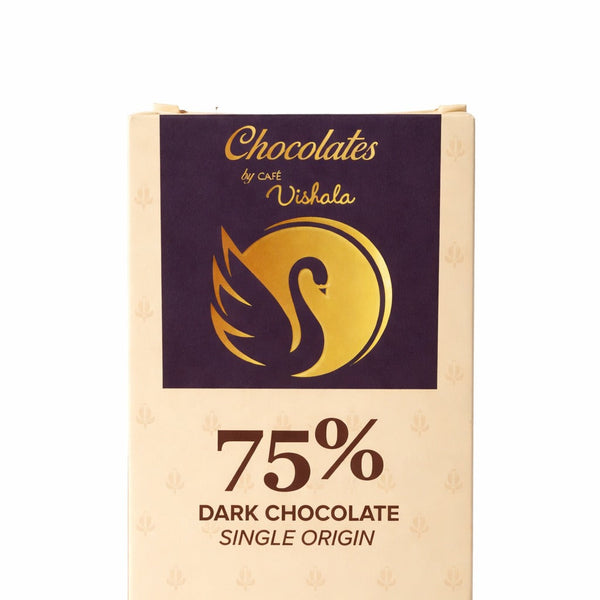75% dark chocolate bar packaging with a swan logo on a white background
