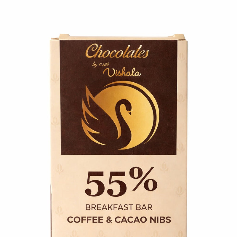 Chocolate bar packaging with 'Chocolates by Vishala' branding on a white background